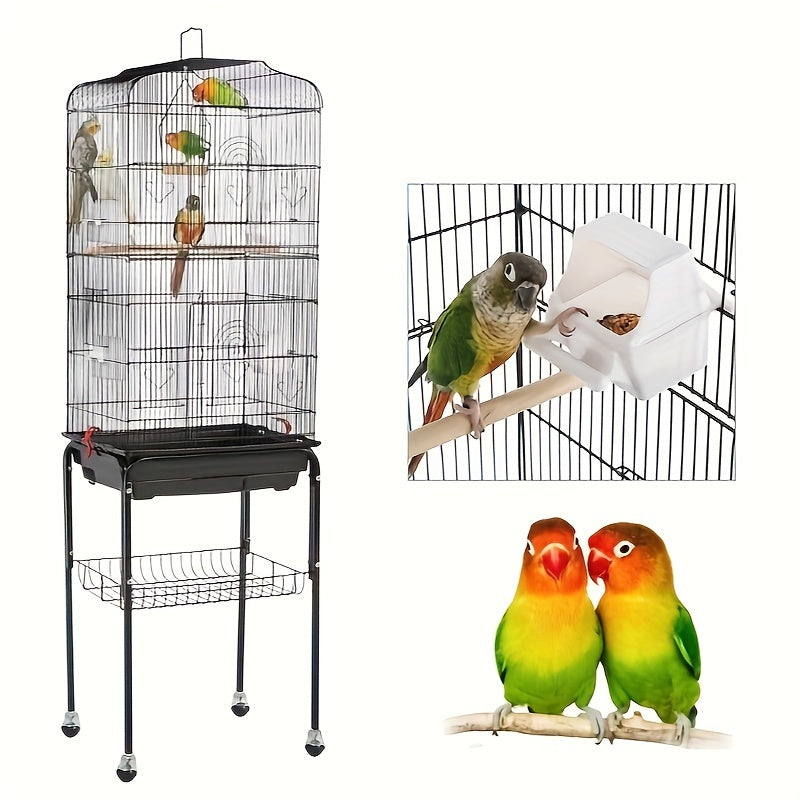 Vogelkooi – Vogelkooi Met Stand – Vogelkooi Met Wieltjes – Vogelkooi Open Bovenkant – Dierenkooi – Groot 46x35,3x150,6 cm – Metalen Kooi – Afneembare Rollende Standaard – Eenvoudig Schoon Te Maken – Ruim En Duurzaam