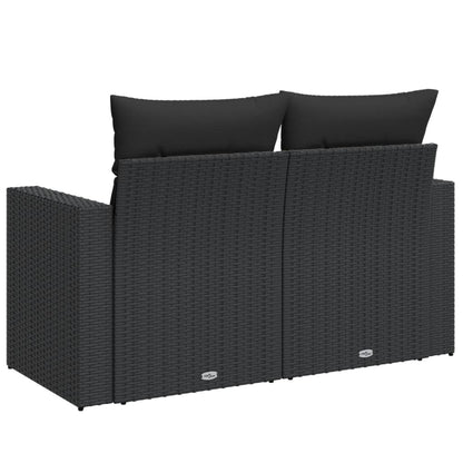 2-Persoons Tuinbank – Buitenbank – Rieten Bank – Loungeset Bankje – Tuinmeubel Bank – Weerbestendig Poly Rattan – Comfortabele Dikke Kussens – Zwart Frame Crème Kussens