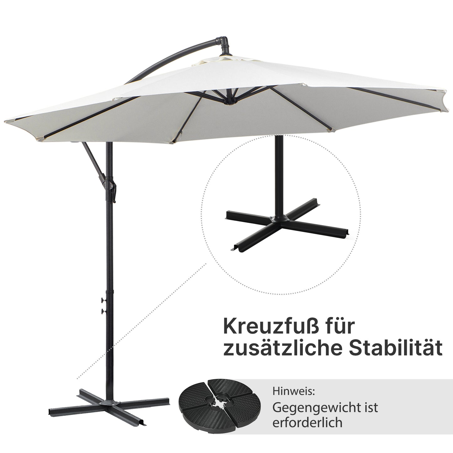 Knikparasol – Zonnescherm – Terrasparasol – Zweefparasol – Buitenparasol – Crèmekleur – Weerbestendig Stalen Frame – 3x3 Meter Schaduw