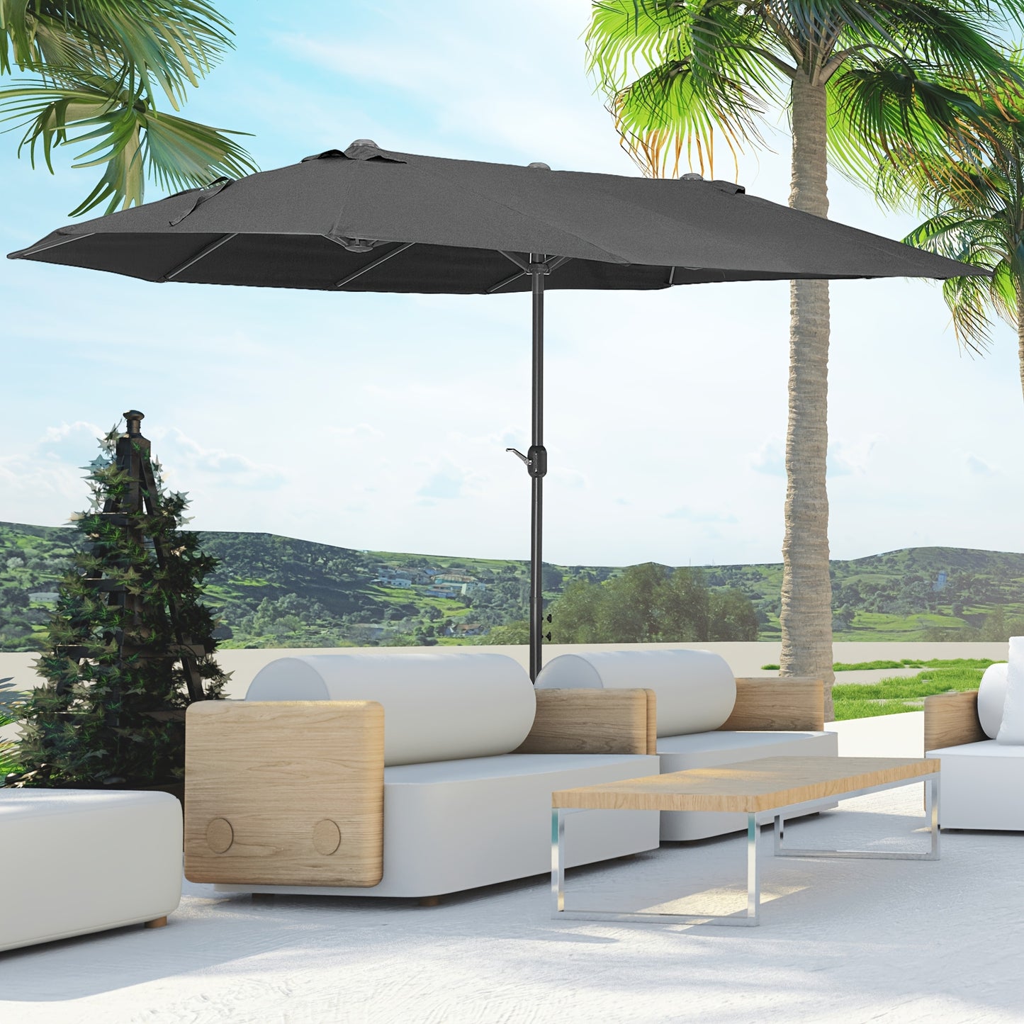 Parasol – Tuinparasol – Balkonparasol – Zweefparasol – Stokparasol – Zwart – 12-speer canopy – Scheurbestendig polyester