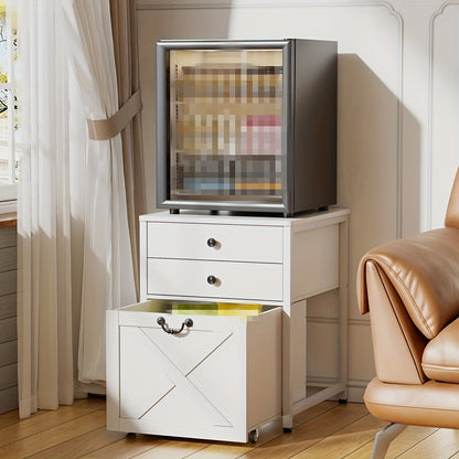 Ladekast – Ladenkast – Commode – Opbergkast – Kast – Mini Ladekast met 2 Lades en Verrijdbaar Kastje – Stevig Tot 110 kg – Compact Wit Design 55x58x69 cm