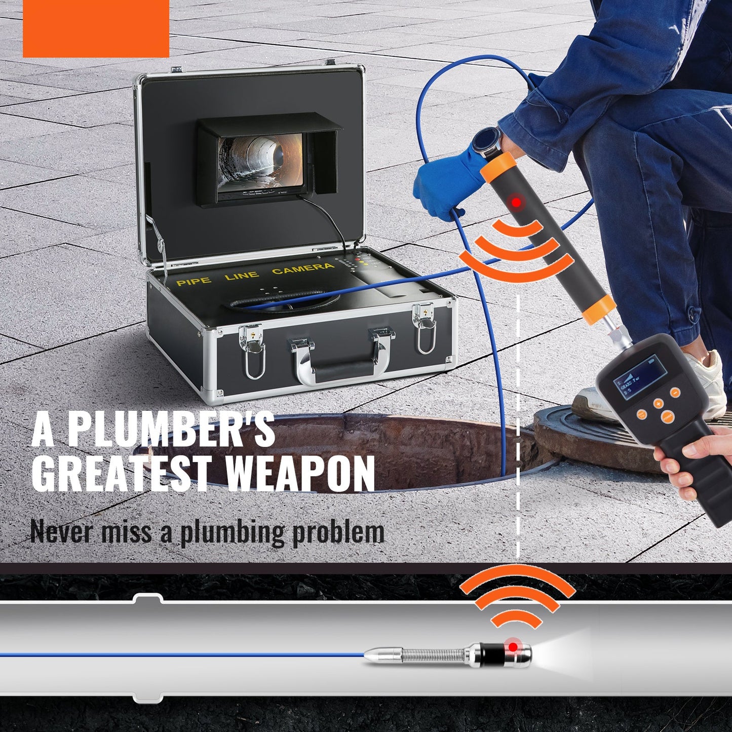 Rioleringscamera – Pijpinspectiecamera – Inspectiecamera – Rioolcamera – Endoscoop – 7 Inch LCD Scherm – 30 Meter Semi-Starre Kabel