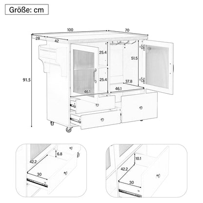 Mobiele Keukenmodule – Verrijdbare Keukenkast – Uitklapbare Eettafel – Opbergkast – Serviesrek – Wit – Compact Formaat – Duurzaam Modern Materiaal