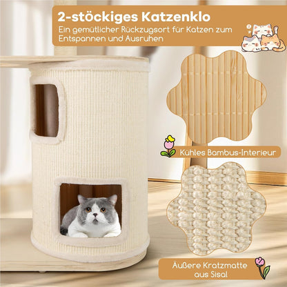 Krabpaal Kat – Klimboom Kattenmeubel – Speelboom Kat – Krabton – Kattenhuis – 151 cm Hoog – Natuurlijk Houten Sisal Krabpost