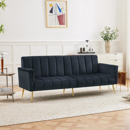Slaapbank – Bedbank – Logeerbank – Sofa Bed – Vouwbank – Verstelbare Rugleuning 5 Standen – Donkergrijs Velvet Stoffen Bekleding