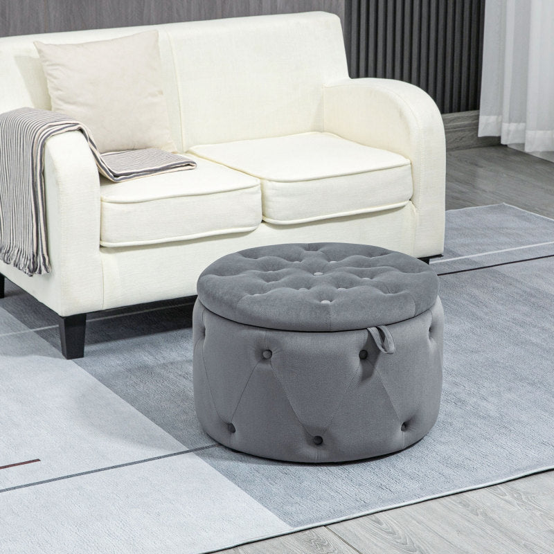 Poef – Opbergpoef – Hocker – Voetenbank – Zitzak – Ronde Grijze Velvet – Verborgen Opbergruimte – Compact Design