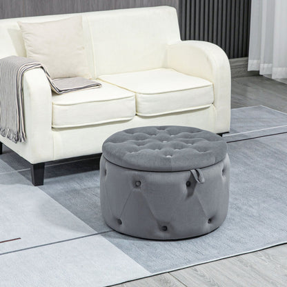 Poef – Opbergpoef – Hocker – Voetenbank – Zitzak – Ronde Grijze Velvet – Verborgen Opbergruimte – Compact Design