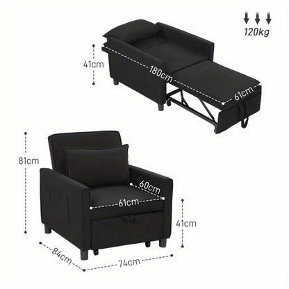 Relaxfauteuil – Relaxstoel – Loungestoel – Ligstoel – Bedstoel – 3-in-1 Verstelbaar – Opvouwbaar Met Zijvak – Zwart