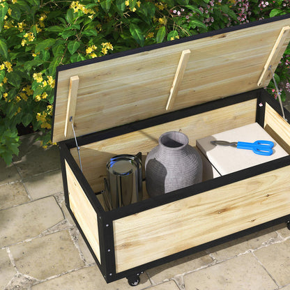 Opbergbox Tuin – Tuinkist – Tuinbox – Buitenkist – Tuinopberger – 121 Liter – Stevige Wielen – Weerbestendig Hout – Metalen Scharnieren – 100x50x43 cm