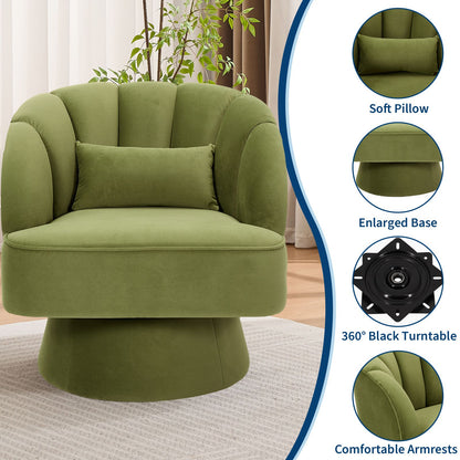 Swivel Accent Chair 360° Barrel Lounge Chair with Modern Striped Backrest | Round Armchair for Living, Bedroom Reading Nook, Hardwood, Non-Adjustable, Wipe Clean