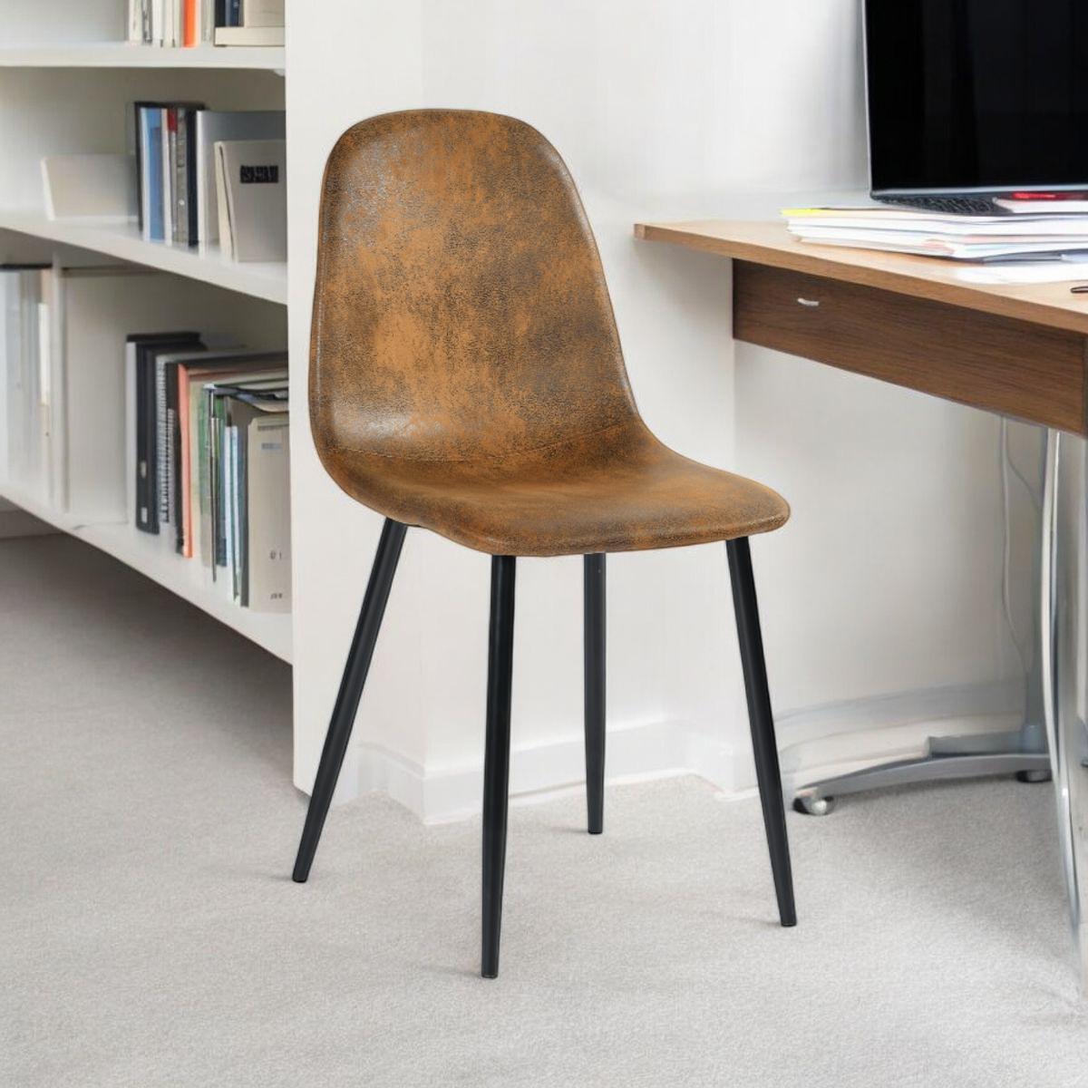Bureaustoel – Werkstoel – Desk Chair – Office Chair – Vergaderstoel – Suède Bekleding – Ergonomische Rugleuning – Bruin – 45x54,5x86 cm – Metalen Frame – Set Van 4