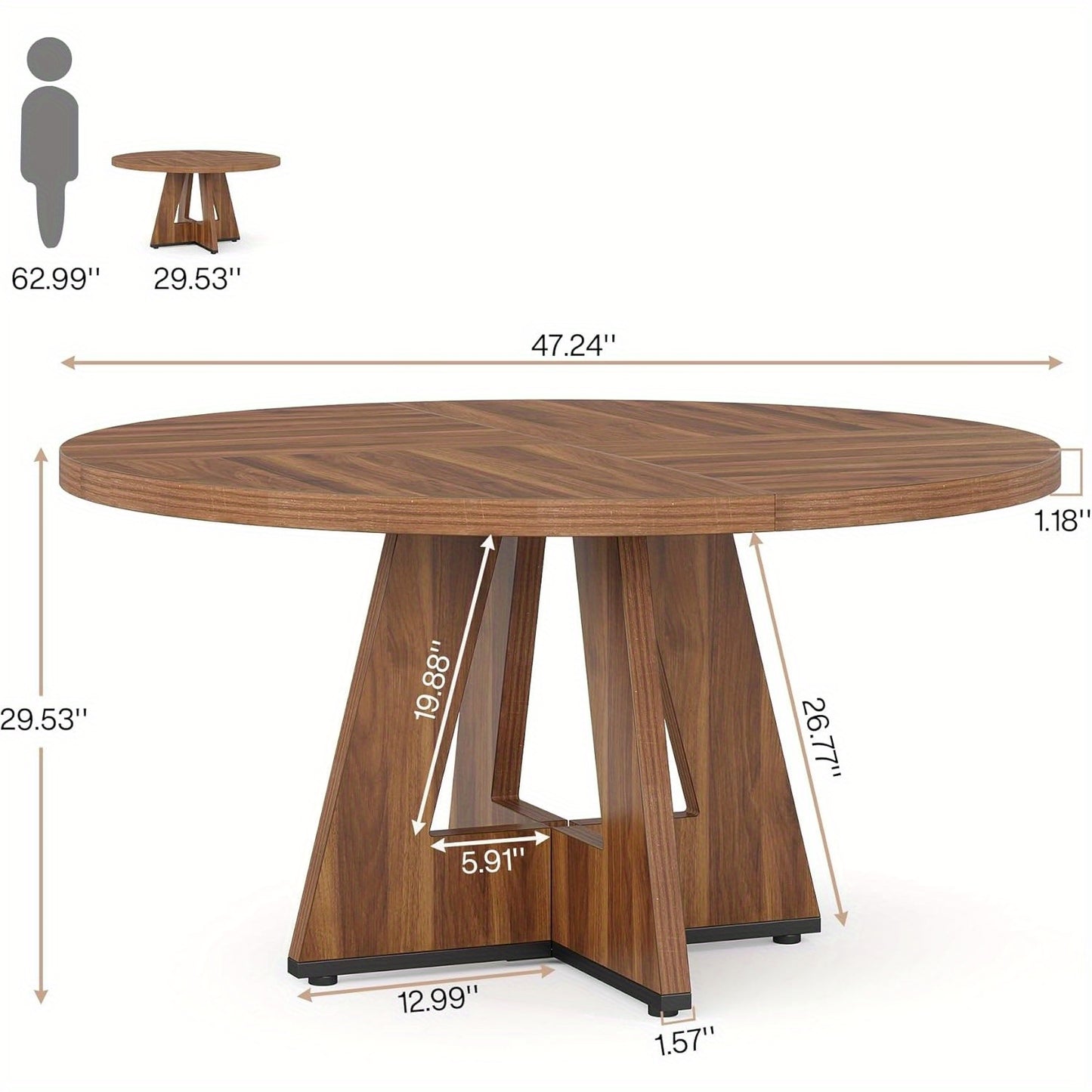Eettafel – Ronde Tafel – Eetkamertafel – Houten Tafel – Ronde Eettafel – 119 cm Diameter – Walnoot Hout – Stevige Pedestal Onderstel