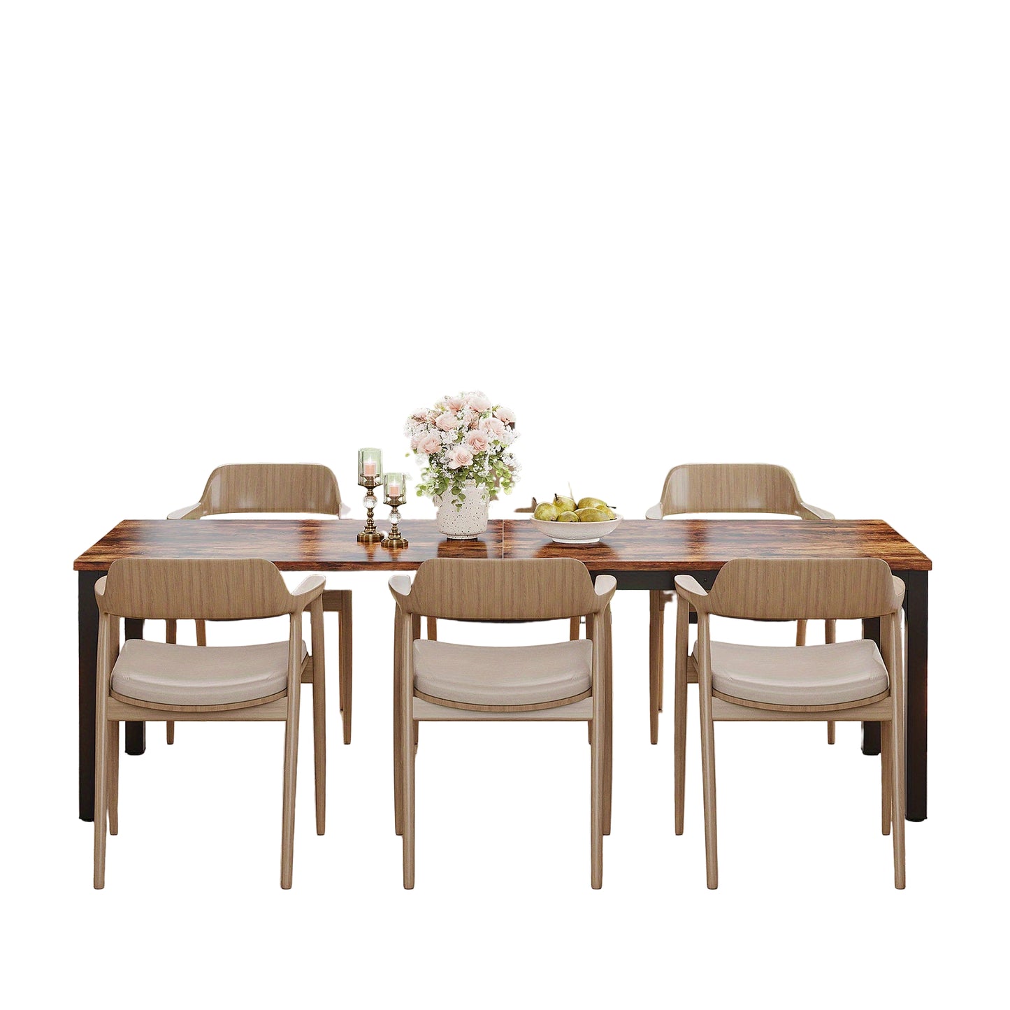 Tafel – Eettafel – Bureau – Werkplek – Eettafel Voor Twee – Extra Lang 200 cm – Robuust Zwart Metaal Met Bruin Houtnerf – Ruimtebesparend Ontwerp