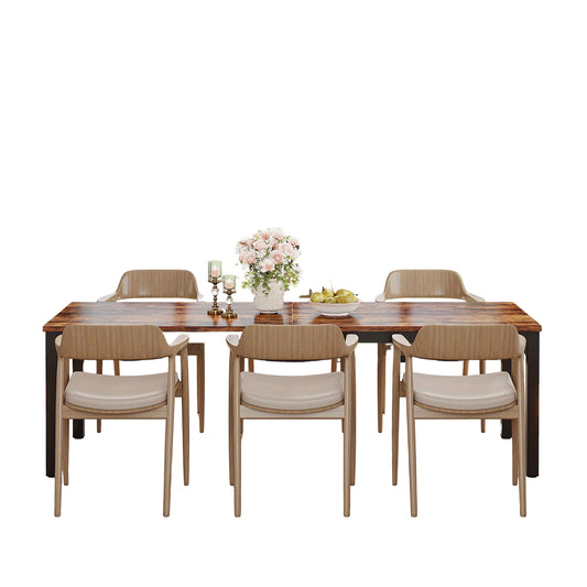 Tafel – Eettafel – Bureau – Werkplek – Eettafel Voor Twee – Extra Lang 200 cm – Robuust Zwart Metaal Met Bruin Houtnerf – Ruimtebesparend Ontwerp