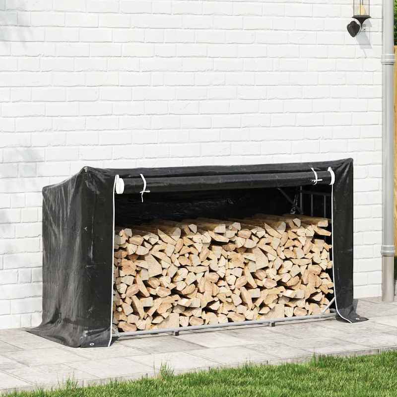 Houtopslag – Haardhoutrek – Brandhoutrek – Houtberging – Buitenrek – Roestvrijstalen Frame – Waterafstotende Regenkap 200,5x60,5x110,5 cm
