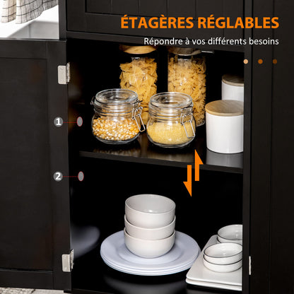 Keukenwagen – Keukentrolley – Keukenkast – Serveerwagen – Keukeneiland – Zwart Heveahout – Met Handdoekhouder & Veel Opbergruimte – 135x45x94,5 cm