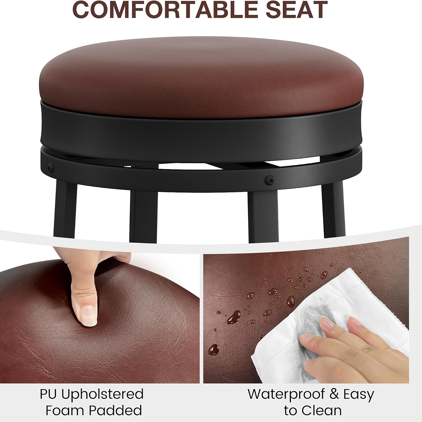 Barkrukken – Barstoelen – Keukenstoelen – Eetkamerstoelen – Industrieel – Draaibare Zitting 360° – Metalen Frame – 60,96 cm Hoogte – Kunstleer – Set Van 4 – Voetsteun – Ruimtebesparend – Comfortabel