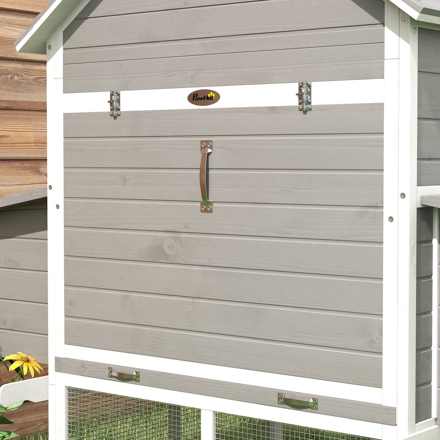 Kippenren – Kippenhok – Kippenkooi – Kippenverblijf – Houten Ren – Grote Afmetingen 310,5x149,5x149 cm – Waterbestendig Grijs Gecoat Hout