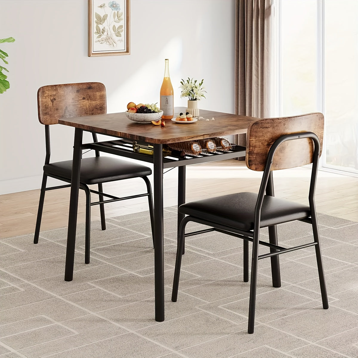 Eettafelset – Dinerset – Keukenset – Tafel Met Stoelen – Vintage Kleur – 2-in-1 Opbergrek – Duurzaam Hout & MDF