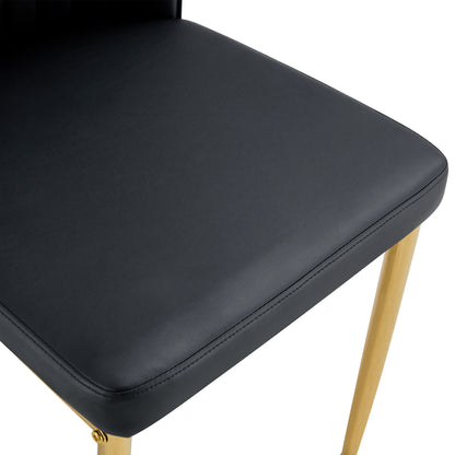 4pcs Stylish Black Dining Chair Set | Golden Metal Legs and Black PU Leather, Modern Style, Solid Back, Wipe Clean Care