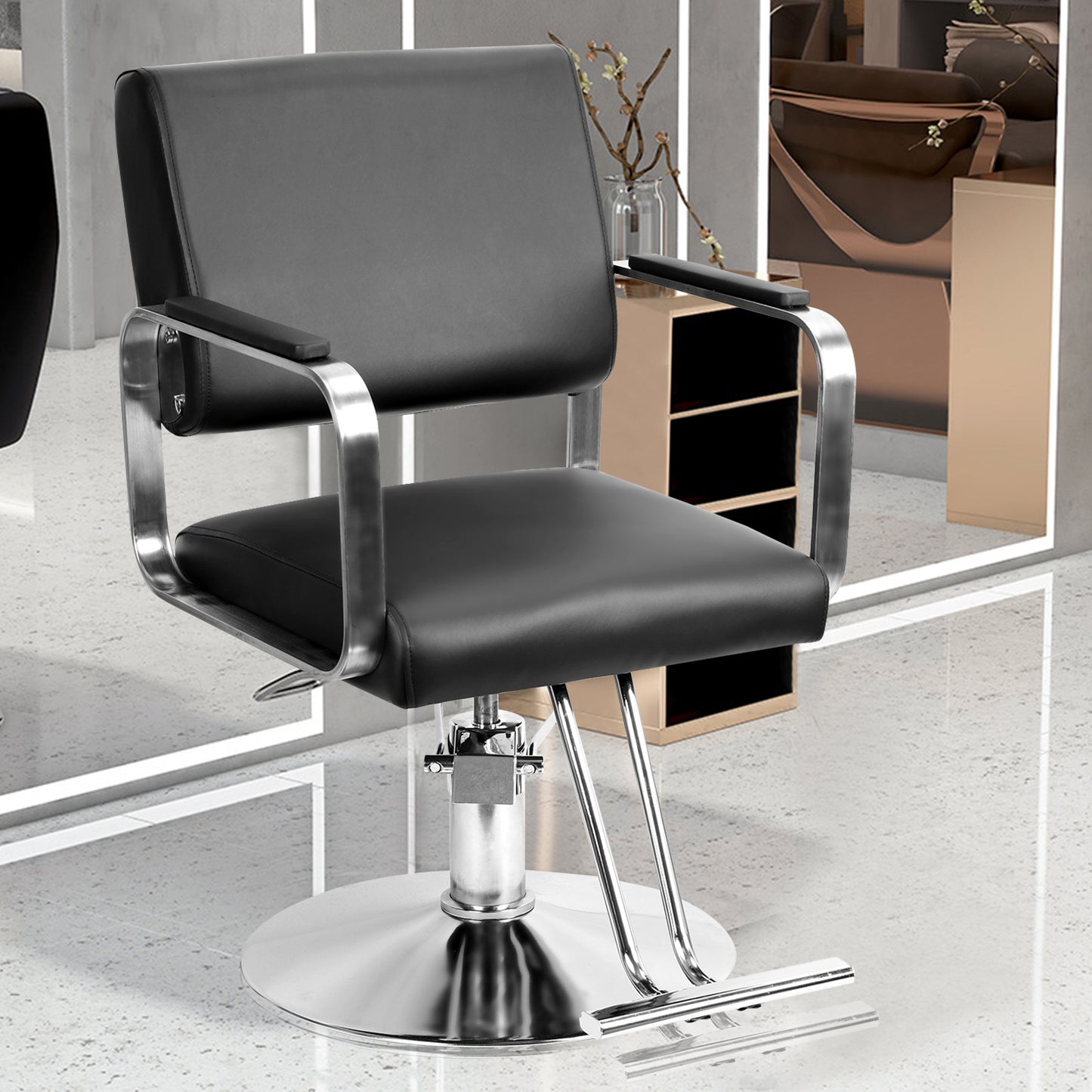Kappersstoel – Barberstoel – Salonstoel – Behandelstoel – Stylingstoel – Verstelbaar – Hydraulische Lift – Ergonomisch Open Rugontwerp – Duurzaam Kunststof – Zitting 53x47 cm