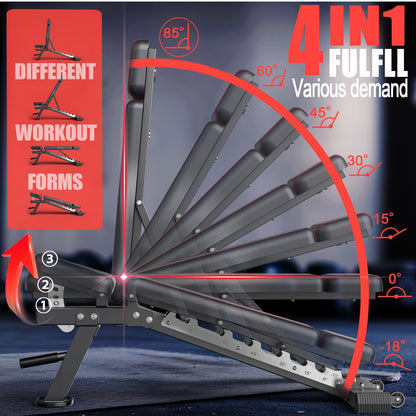 Fitnessbank – Halterbank – Trainingsbank – Bench Press Bank – Verstelbaar & Inklapbaar – 550 kg Belastbaarheid – Roestvrijstalen Frame