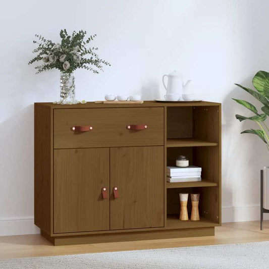 Houten Dressoir – Sideboard – Buffettafel – Opbergkast – Kast – Honingbruin – Massief Dennenhout – 98,5x40x75 cm – Verwijderbare Opbergruimte