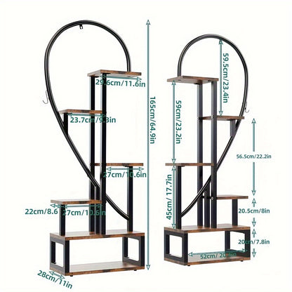 Plantenrek – Plantenstandaard – Bloemenrek – Plantentafel – Plantenetagère – Set van 2 Hartvormige Standaards – MDF en Metaal – 6 Lagen