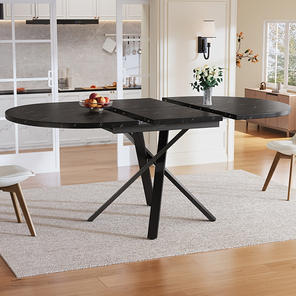 Uitschuifbare Eettafel – Uitklapbare Tafel – Verlengbare Eettafel – Ronde Tafel – Ovale Tafel – Zwart Marmeren Blad – Compact & Luxe Design