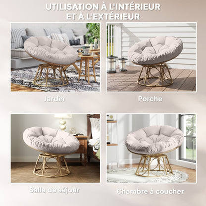 Papasan Stoel – Rattan Stoel – Draaibare Relaxstoel – Rotan Lounge Stoel – Wicker Tuinstoel – 360° Draaibaar – Weerbestendig Stalen Frame