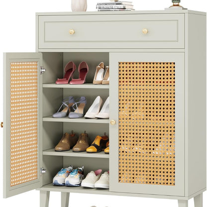 Schoenenkast – Schoenmeubel – Schoenenrek – Schoenopberger – Schoenenschuif – Verstelbare Planken – Duurzaam MDF – Wit Mintgroen – Extra Lade – Vloerbescherming