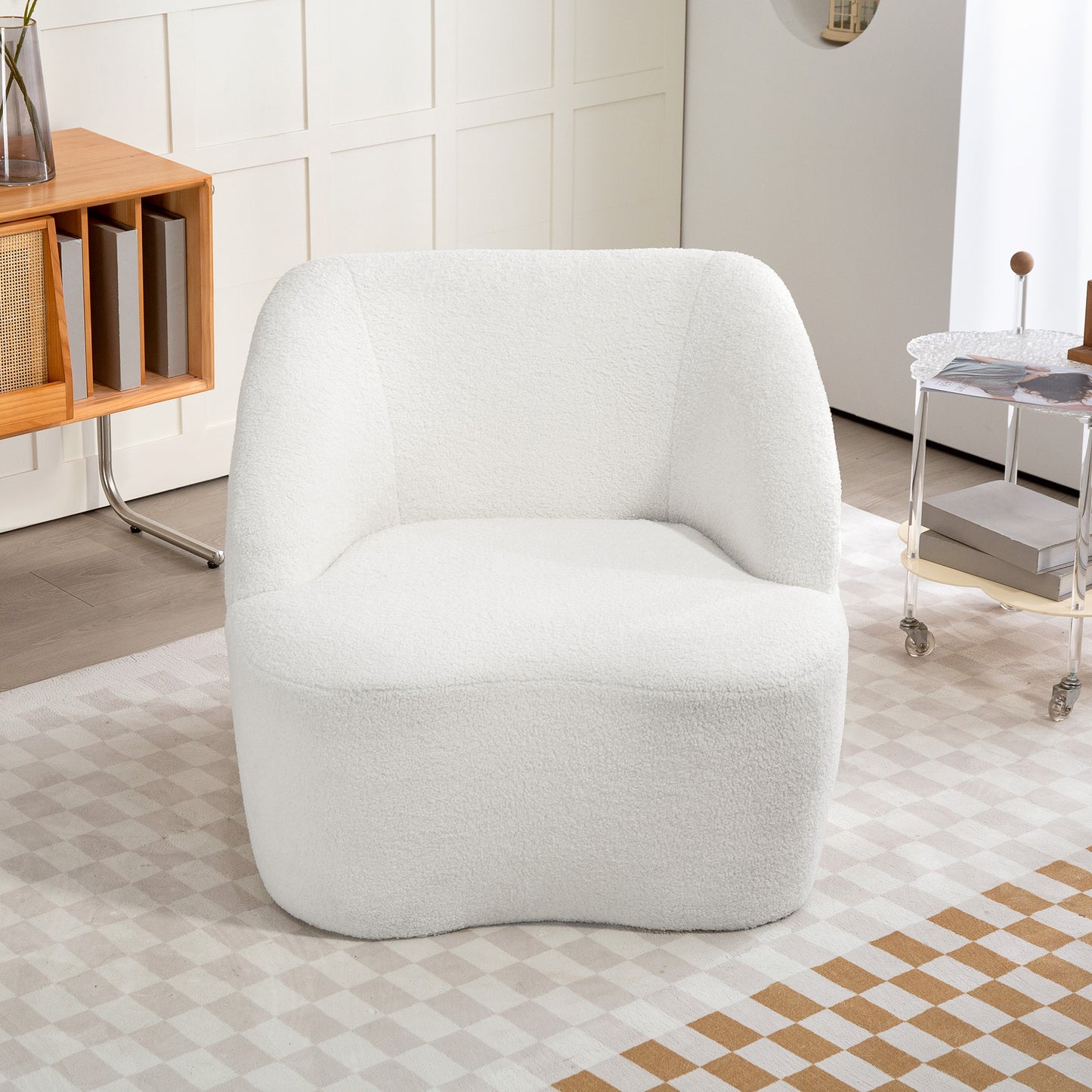 Fauteuil – Armstoel – Relaxstoel – Zitzetel – Lounge Chair – Crème Wit – Fleece Bekleding – Comfortabele Dikke Kussens