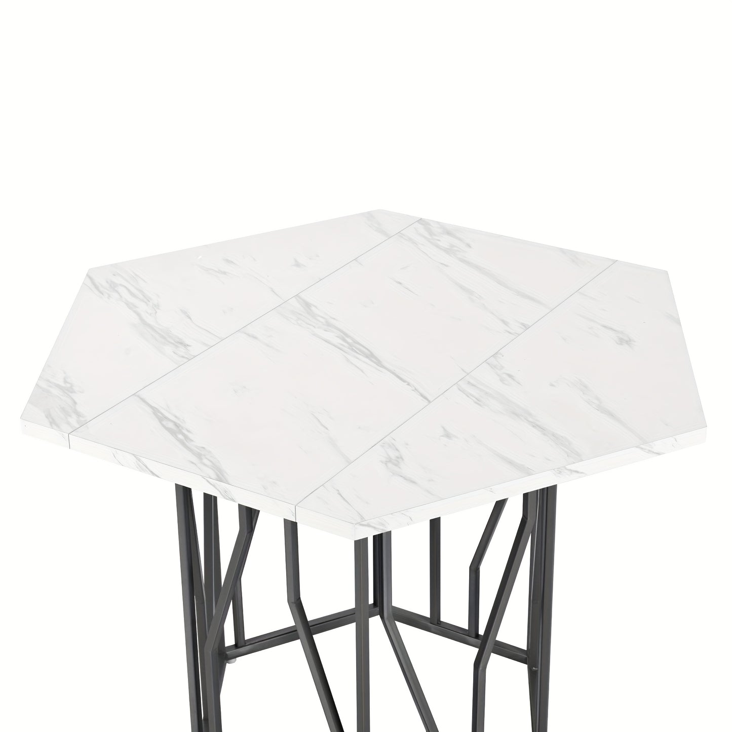 Eettafel – Tafel – Dinertafel – Salontafel – Bijzettafel – Hexagonaal Marmeren Blad – Zwart Metalen Takkenframe