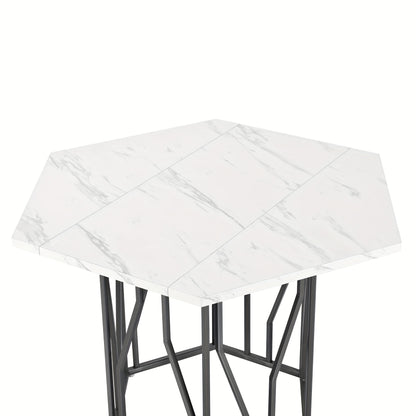 Eettafel – Tafel – Dinertafel – Salontafel – Bijzettafel – Hexagonaal Marmeren Blad – Zwart Metalen Takkenframe