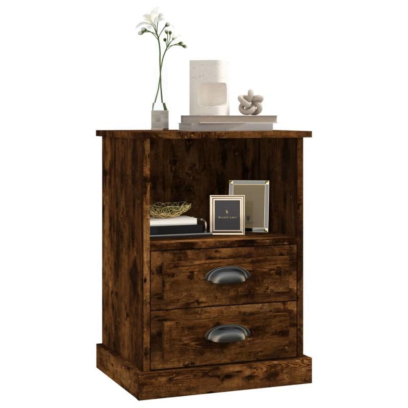 2-Pack Comodini 2pz Rovere Fumo 43x36x60cm 2D Flat, Wooden Nightstand with 3 Drawers - 27" Height, 3.2 Cu Ft Storage, Modern Minimalist Design for Bedroom, Living Room, Office - Holds Phone, Keychain, Wallet, Small Nightstand