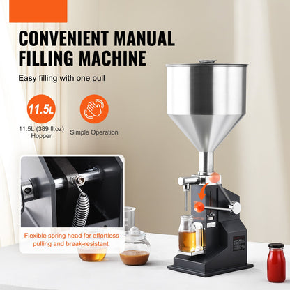 Vulmachine – Flessenvuller – Handmatige Vloeistofvuller – Pasta Vulmachine – Doseermachine – RVS 304 Roestvrij Staal – Instelbare Vulhoeveelheid 5-100 ml