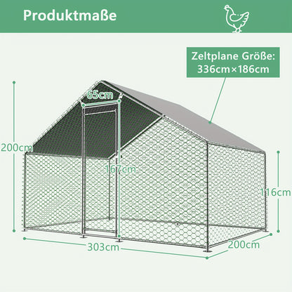 Kippenren – Hokken – Kooien – Buitenruimte – Ren Voor Dieren – 3x2x2 m – Waterdichte PE Stof – Stabiel Metaalframe Met Veiligheidsluiting