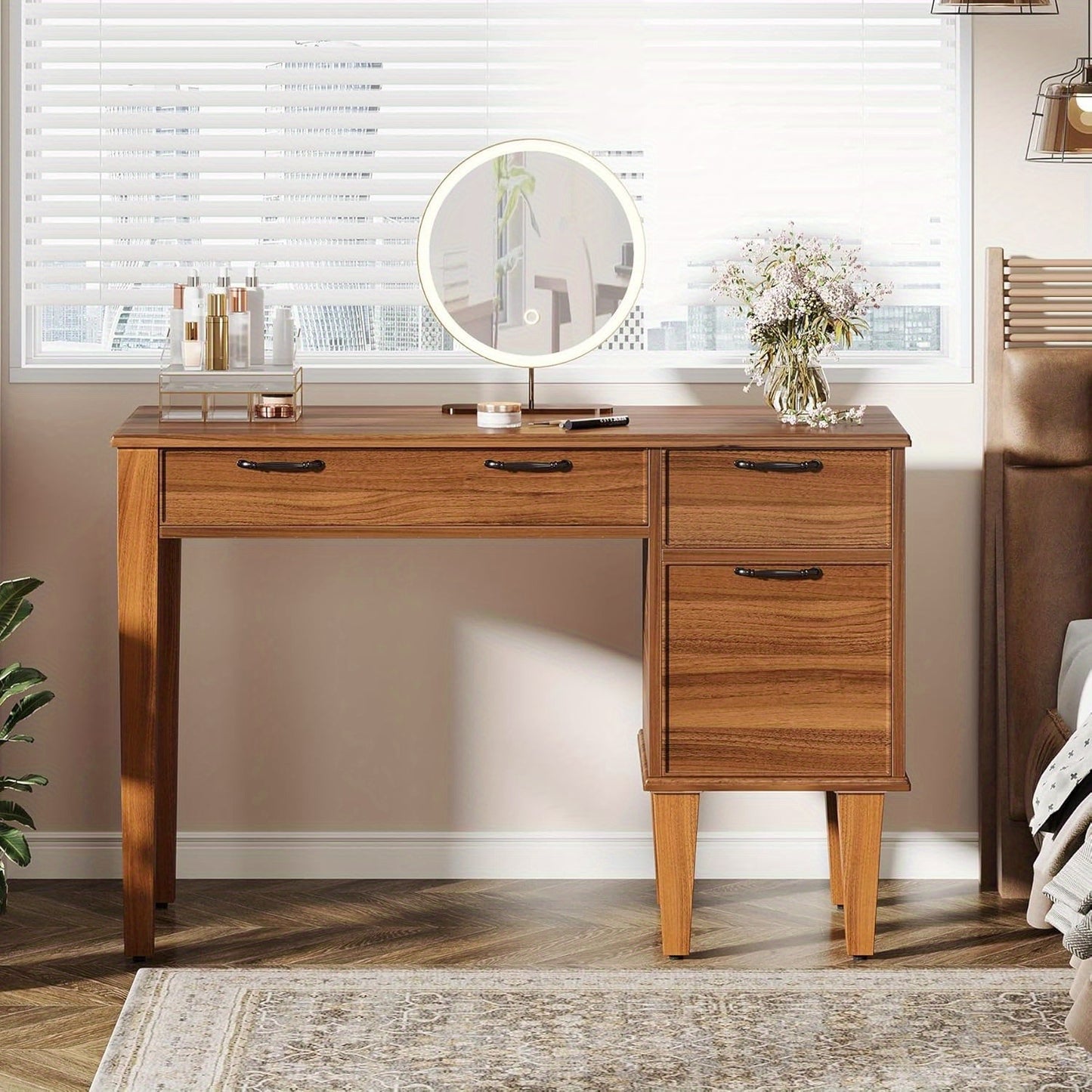 Bureau – Computertafel – Schrijftafel – Werktafel – Bureaus – 119,4 cm – MDF Engineered Wood – 3 Lades – Verstelbare Voetjes – Farmhouse Stijl – Compact en Stabiel