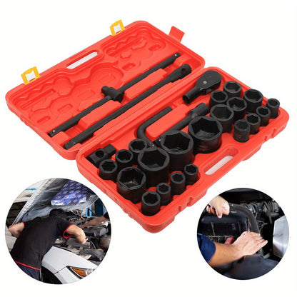 Industrial Strength 3/4" + 1" Bike Repair Tool Set 21-65mm Deep Wall Chrome Vanadium Sockets for Lorry/Bus Maintenance, Bike Repair Tool Set, Versatile Tool Kit, Durable Toolbox, Robust Construction, Professional Mechanics, H