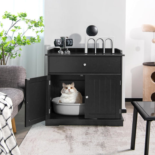Kattenbakomkasting – Kattenbakkast – Kattenhuisje – Kattenbakmeubel – Kattenbakafdekking – Zwart – Moderne Opberglade – Duurzaam MDF