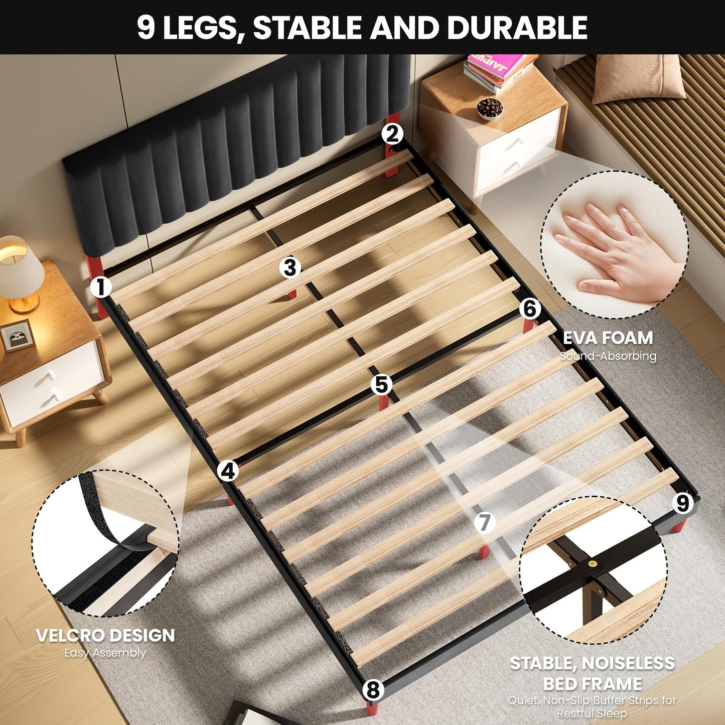 Gestoffeerd Bed – Bedframe – Slaapbed – Eenpersoonsbed – Tweepersoonsbed – 90x200 cm – Verstelbaar Hoofdbord – Draagkracht 480 kg