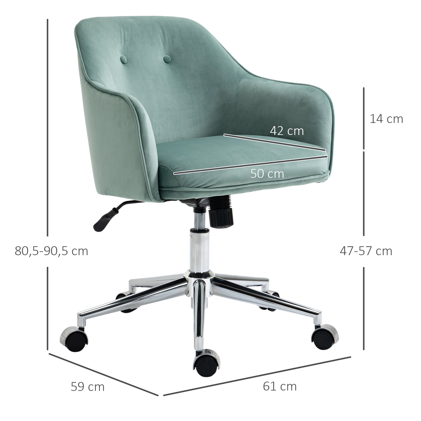 Bureaustoel – Kantoorstoel – Draaistoel – Gamestoel – Bureaustoel Met Wielen – Verstelbare Hoogte – Schommelfunctie – Fluwelen Polyester Bekleding – Metalen Onderstel – 61x59x80,5-90,5 cm