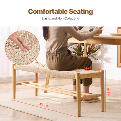 Rieten Bankje – Rieten Bank – Rotan Bank – Wicker Bankje – Houten Bank – Handgemaakt Hardhouten Frame – Geschikt Voor 2 Personen 120 cm