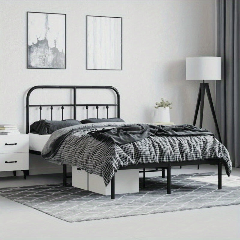 Modern Black Metal Bed Frame with Headboard - 120x200cm, Powder-Coated Construction for Durability & Stability, Easy Assembly, Minimalist Design for Contemporary Bedrooms, Contemporary Bedroom Furniture | Geometric Pattern Be