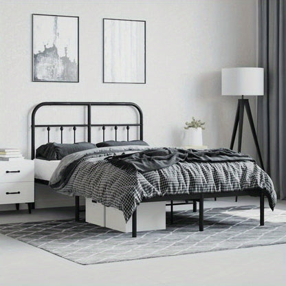 Modern Black Metal Bed Frame with Headboard - 120x200cm, Powder-Coated Construction for Durability & Stability, Easy Assembly, Minimalist Design for Contemporary Bedrooms, Contemporary Bedroom Furniture | Geometric Pattern Be