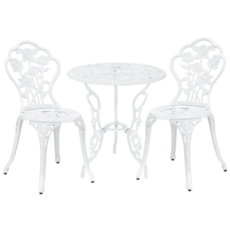 Bistroset – Balkonset – Tuinset – Tuintafel – Tuinstoelen – Wit – Compact en Weerbestendig – Gietijzer en Aluminium