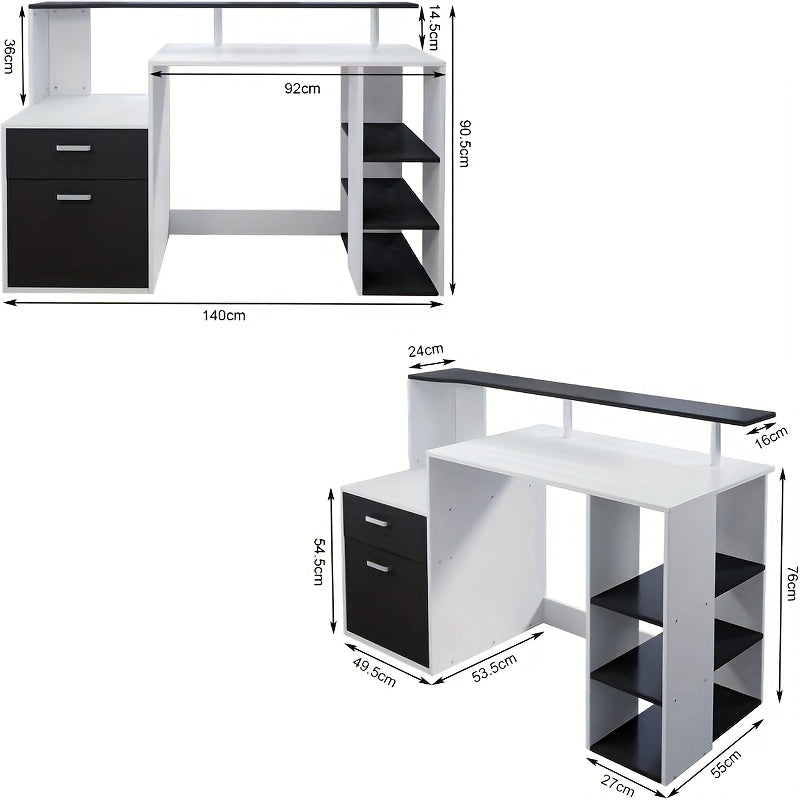 Bureau – Computertafel – Bureautafel – Werkplek – Studieplek – Met Boekenkast – Ruime Opbergruimte – Stevig Metaal en Hout