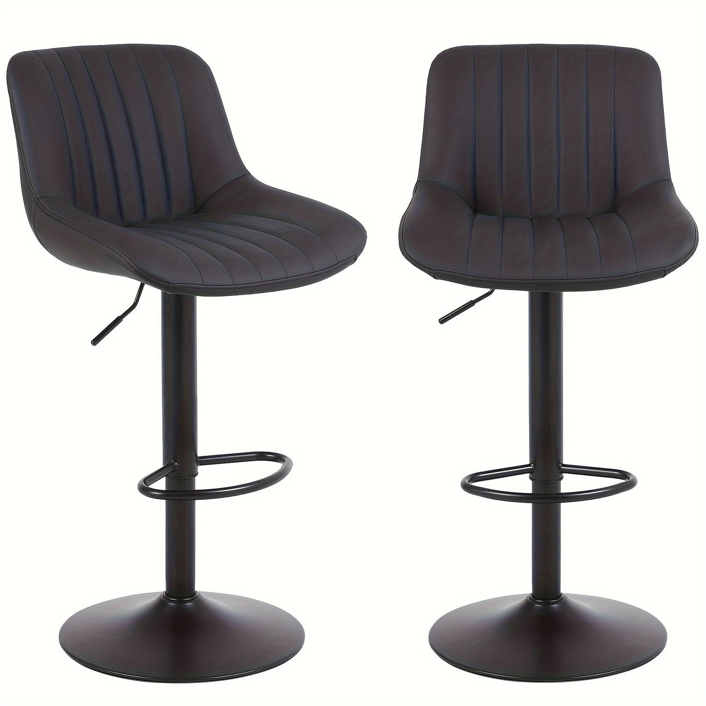 Barkrukken Set van 2 – Barstoelen – Keukenstoelen – Barkrukken Zonder Arm – Verstelbare Krukken – Hoogwaardige PU Leren Bekleding – 360° Draaibaar Met Gaslift – Zwart Bruin