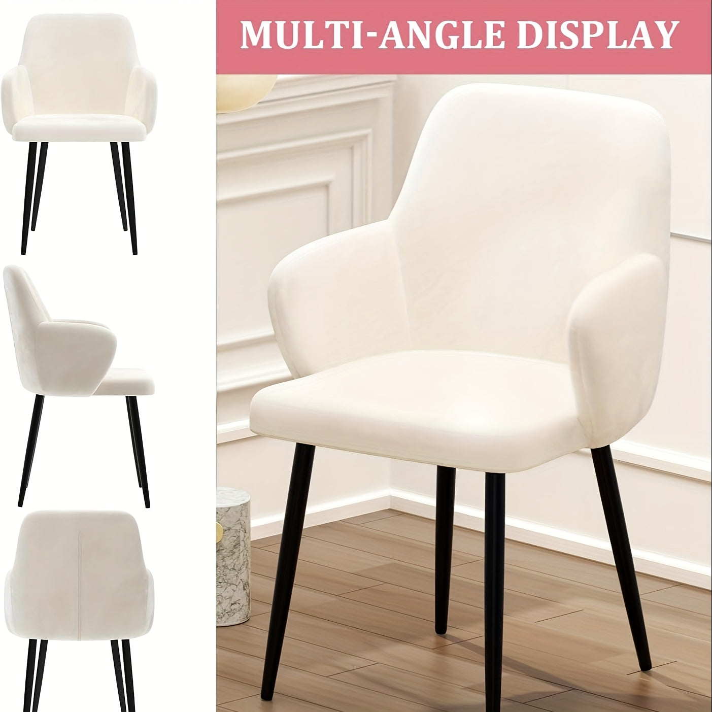 Set van 2 Nordic Vintage Eetkamerstoelen – Gestoffeerde Stoelen met Armleuningen in Velvet – Lichtbeige, Voor Keuken, Woonkamer, Thuis of Restaurant