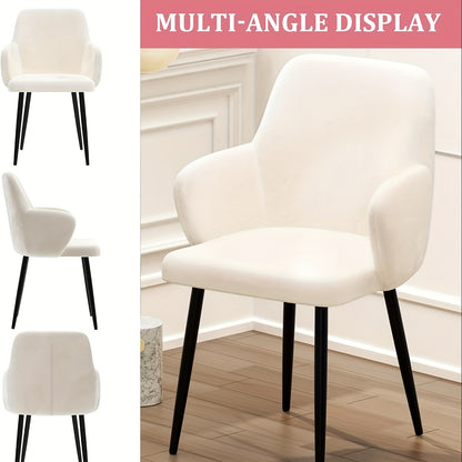 Set van 2 Nordic Vintage Eetkamerstoelen – Gestoffeerde Stoelen met Armleuningen in Velvet – Lichtbeige, Voor Keuken, Woonkamer, Thuis of Restaurant